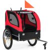 Dog Bike Trailer Foldable Pet Cart with 3 Entrances for Travel - Red