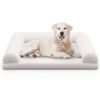 Egg-Foam Dog Crate Bed with 3-Side Bolster and Removable Washable Bed Cover - Beige
